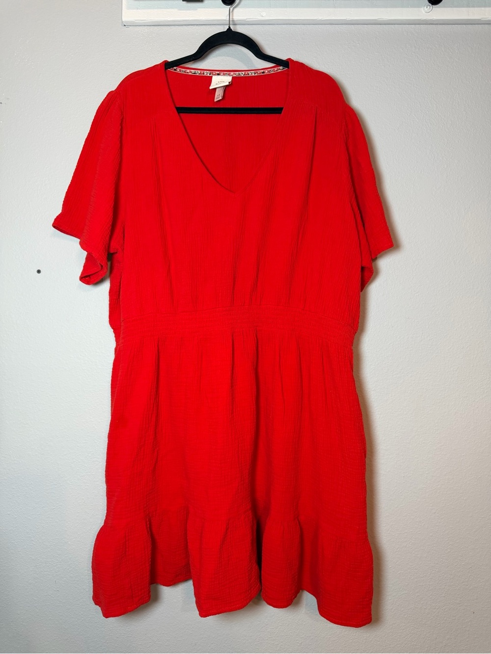 Knox Rose Short Sleeve Dress Size 2X Red Cotton Gauze Knee Length - Picture 3 of 6